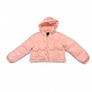 Forever 21 Pink Cropped Puffer Jacket Womens Large Hooded New With Tags